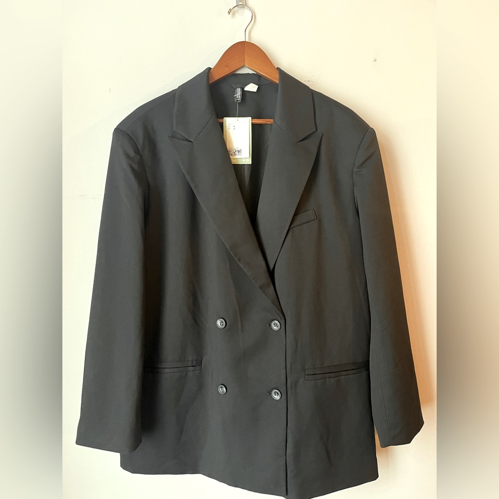 NWT H&M Oversized Black Blazer w/Front Button Detail, M